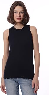 Minnie Rose Cashmere Blend Tank Top with Frayed Hem
