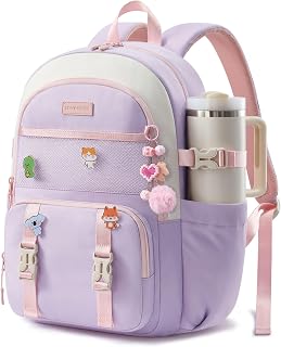 LOVEVOOK Girls' School Backpack with Cartoon Charms, 15.6" Laptop & Tumbler Fit
