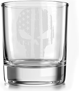 Old Southern Brass 10-Ounce Whiskey Glass with Skull & Flag Design - Perfect Gift for Men