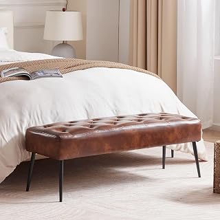 DUHOME Upholstered Ottoman Bench for Living Room & Bedroom, Yellowish Brown Footrest Stool