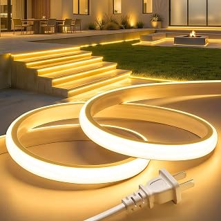 Lamomo 65.6Ft Warm White Outdoor LED Rope Lights for Garden & Decor