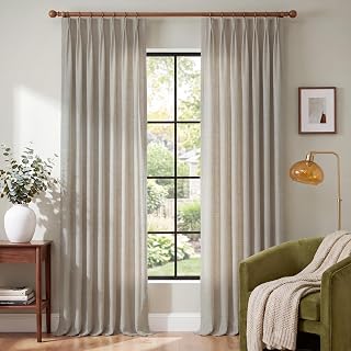 RYB HOME Boho Linen Curtains for Living & Dining Rooms, Light Filtering Privacy, Oatmeal, 40"W x 96"L