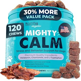 Mighty Paw Dog Calming Chews with Melatonin & L-Tryptophan, Vet-Formulated, 120 Count, Bacon Flavor