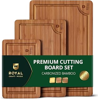 Royal Craft Wood Bamboo Cutting Boards - Non-Toxic, Juice Groove, Charcuterie & Butcher Block