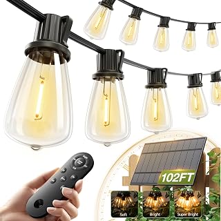 addlon 102 FT Waterproof Solar String Lights with Remote, 32 LED Shatterproof for Patio & Garden