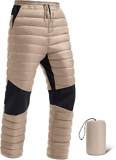 Men's Insulated Windproof Puffy Pants with Storage Bag & Adjustable Fit