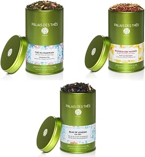 Palais des Thés 3-Pack Variety Tea Collection - Tahitian Rooibos, Hammam, Blue of London
