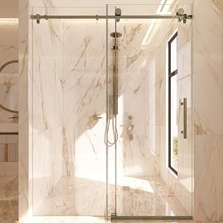 Murano Economy Shower Door - 44-48" W x 76" H, Clear Tempered Glass, Brushed Nickel