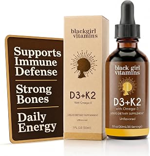 Black Girl Vitamins Liquid D3 K2 & Omega 3 Supplement - Vegan, 30-Day Supply