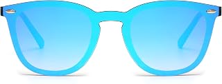 Jim Halo Rimless Mirror Sunglasses for Women & Men (Matte Black/Mirror Blue)