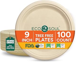 Eco Soul 9" Compostable Paper Plates (100 Pack) | Heavy Duty, Eco-Friendly
