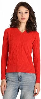 Minnie Rose V-Neck Long-Sleeve Frayed Cable Knit Sweater