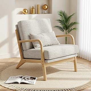 Claiks Mid-Century Modern Lounge Chair, Solid Wood Frame & Pillow, Versatile for Living Room, Office