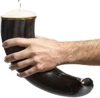 AleHorn Large Viking Beer Mug – Handcrafted Ox Horn Tankard with Handle – Perfect for Ale & Mead – Stylish Gift for Men