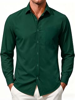 DiBanGu Men's Long-Sleeve Dress Shirt: Wrinkle-Free, 4-Way Stretch, Cotton Blend, Button-Down, Business Casual Fit