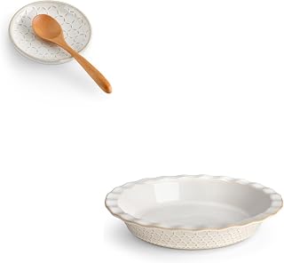 Malacasa Stoneware 9-Inch Pie Dish with Ceramic Spoon Rest