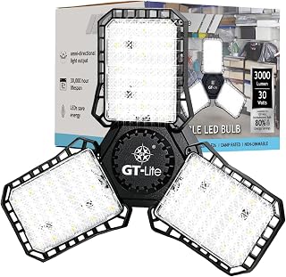 GT-Lite 3000 Lumens Garage LED Light with 3 Panel Bulb, Natural 5000K Brightness