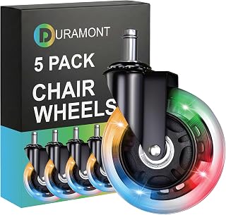 Office Chair Rollerblade Wheels - Set of 5, Quiet Rollers for Hardwood & Carpet