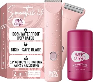 Happy Curves 2.0 Bikini Trimmer with Waterproof Rechargeable Guards & Anti-Chafe Stick