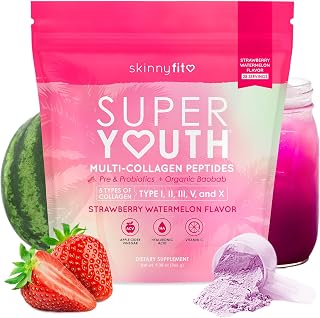 SkinnyFit Multi-Collagen Beauty Powder for Women - Strawberry Watermelon, Non-GMO, Gluten-Free