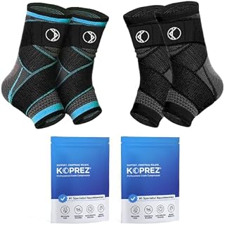 Koprez 2-Pack Ankle Compression Sleeves in Black & Blue, Size M