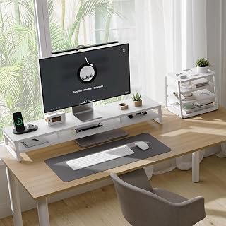 Fenge 2-in-1 Monitor Stand with 4-Tier Desk Organizer, White
