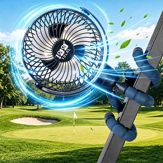 10L0L Golf Cart Fan with Flexible Tripod, 10000mAh, 3 Speeds, Rotating Head, LED Light, USB-C, for EZGO/Club Car/Yamaha