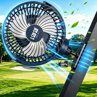 10L0L Golf Cart Fan with 3 Speeds, 360° Head, LED Light for EZGO, Yamaha, Perfect Gift for Golfer Dad