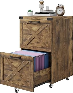 Vabches 2-Drawer Mobile File Cabinet with Printer Stand, Rustic Brown for A4/Letter Files