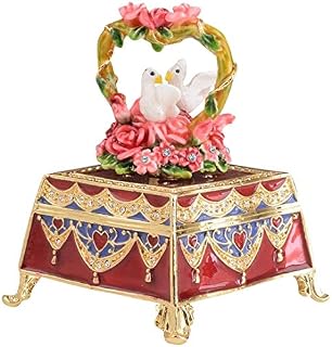 Keren Kopal Faberge-Style Trinket Box with Red Roses & White Doves