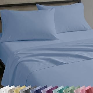 Soft Cotton Sateen Bed Sheets for Hot Sleepers - Blue Hydrangea, Deep Pocket, Elastic Sets