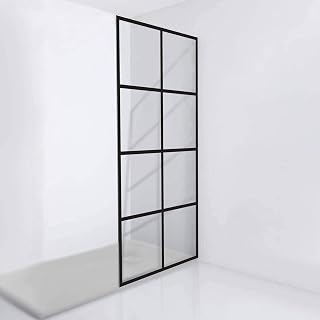 Fab Glass and Mirror Grid Shower Wall Panel, 24" x 76", Matte Black