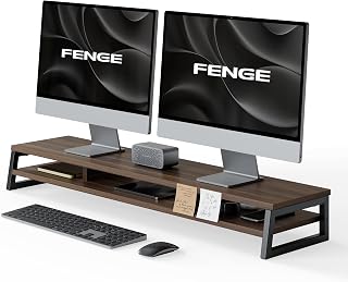 Fenge 2-Tier Desk Shelf Riser with 3 Compartments for Monitors & Devices