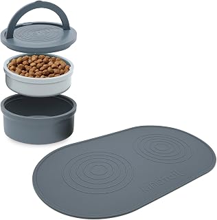 KindTail Pet Bowl Set with Lid & Handle + Feeding Mat for Dogs