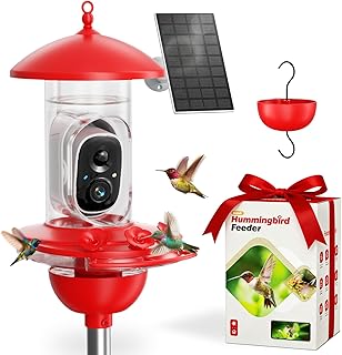 Hummingbird Feeder Camera with Solar Power, AI ID, Bee-Proof Design for Bird Lovers