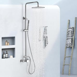 RBROHANT Wall-Mounted Outdoor Shower with Adjustable Rain & Handheld Head