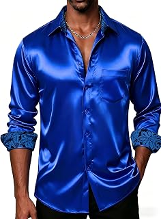 DiBanGu Satin Long-Sleeve Dress Shirt for Men