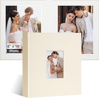Vienrose 8x10 Photo Album with 30 Pockets, Beige Cover for Artwork and Memories