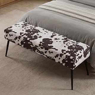Duhome Velvet Bench Ottoman with Cow Print Upholstery