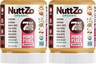 NuttZo 7 Nut & Seed Butter, Smooth, Paleo & Keto, Peanut & Gluten-Free, Vegan Kosher, No Added Sugar or Oil, 12 oz Jar (Pack of 2)