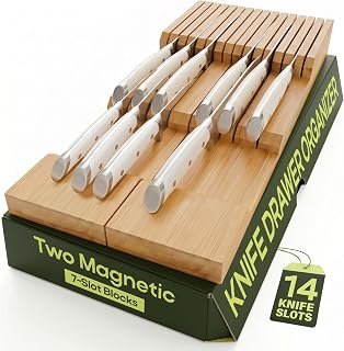 Bamboo Knife Drawer Organizer for 14 Knives – Safe & Compact Kitchen Storage Solution