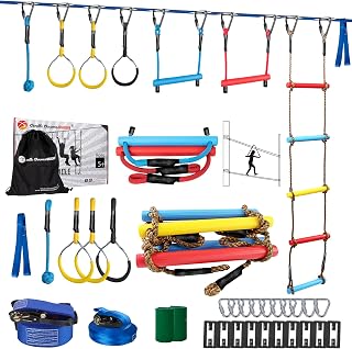 Ninja Warrior Kids Slackline Course with 8 Obstacles | Quick-Install Buckles