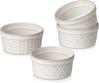 MALACASA 4-Oz Ceramic Creme Brulee Ramekins, Arctic White Set