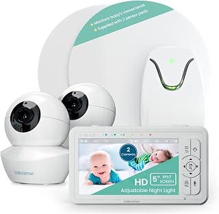 Babysense True Sleep Duo Monitor - 5" HD Split Screen with PTZ Cameras & Mattress Movement Sensor