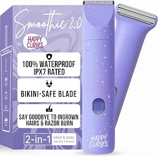 Happy Curves 2.0 Bikini Trimmer for Women, Waterproof Intimate Shaver with Adjustable Guards