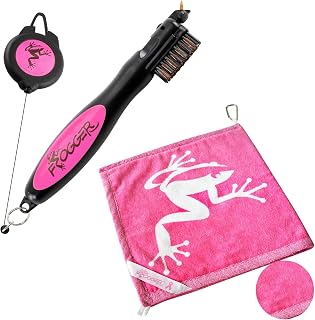 Frogger BrushPro Golf Brush & Towel Set - Ergonomic Grip Cleaner & Wet/Dry Club Towel