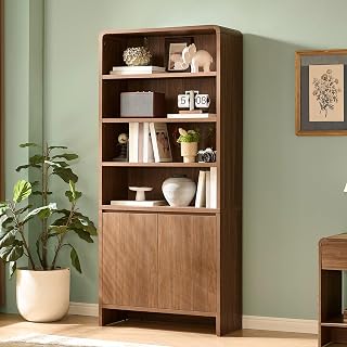 AMERLIFE 71" Rustic Brown Bookcase with Storage Cabinets