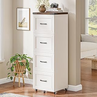 Vabches 4-Drawer Rolling File Cabinet in White & Brown