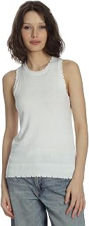 Minnie Rose Cashmere-Cotton Tank Top with Frayed Hem & Neck