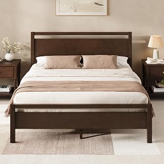AMERLIFE Solid Wood Queen Bed Frame with Sleek Headboard